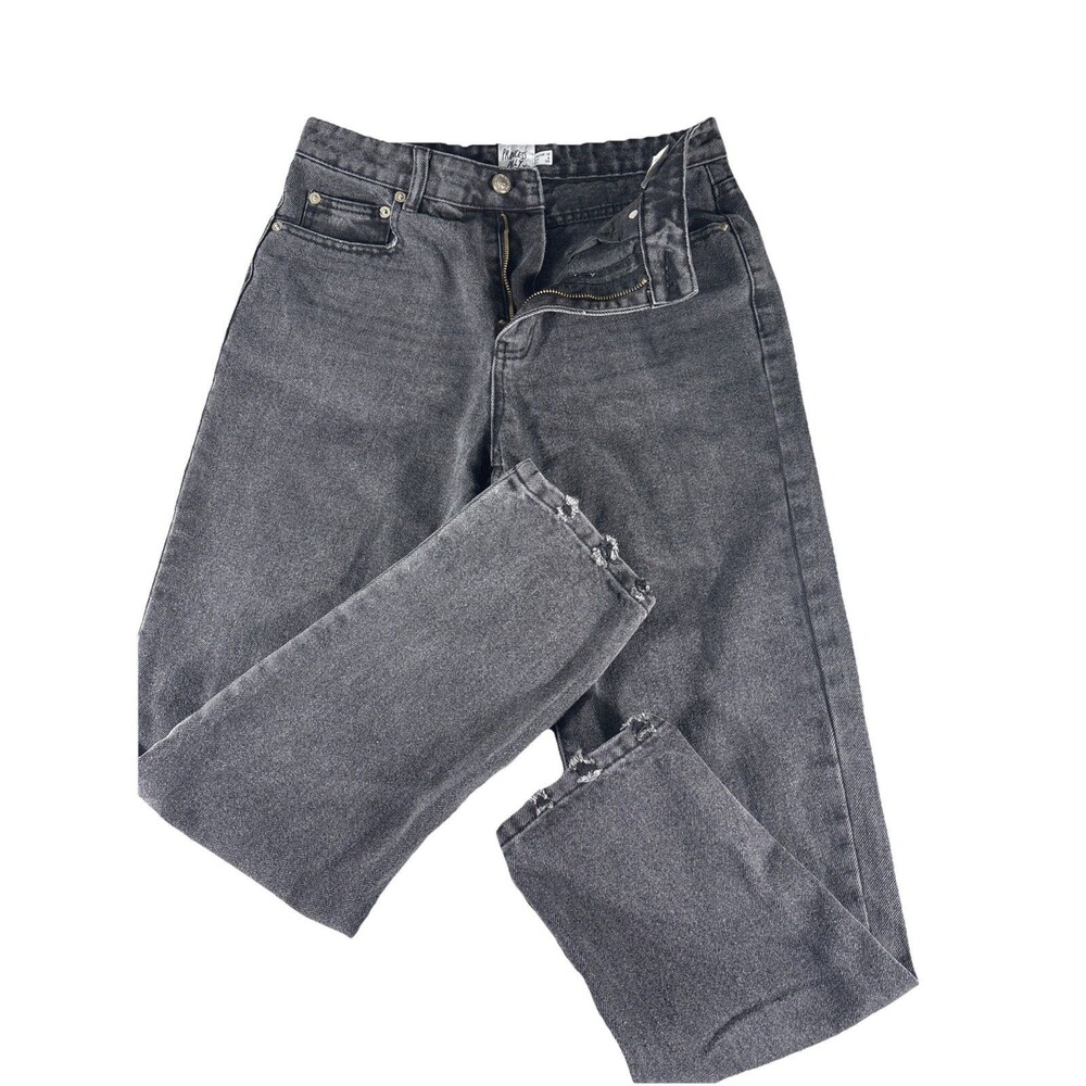 Princess Polly Jeans Womens 6 Black Distressed Holly Asymmetric Straight Leg